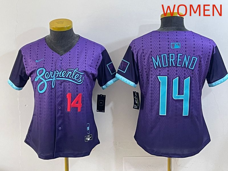 Women 2025 Arizona Diamondback 14 Moreno Purple Joint Name Nike MLB Jersey style 5